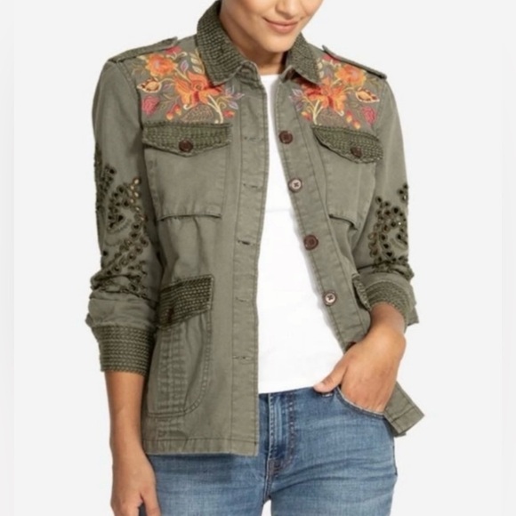 Johnny Was Violette Eyelet Embroidered Military Jacket XL - Picture 9 of 15